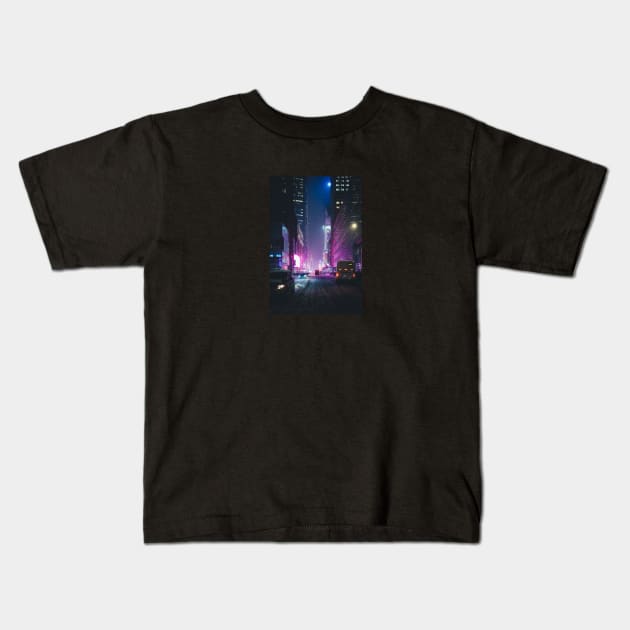 Neon New York Kids T-Shirt by opticpixil